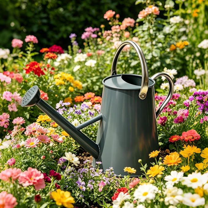 Metal Watering Can with Stainless Steel Handle for Outdoor and Indoor Plants, Watering Can Decor, 1.5 Gallon (Gray)