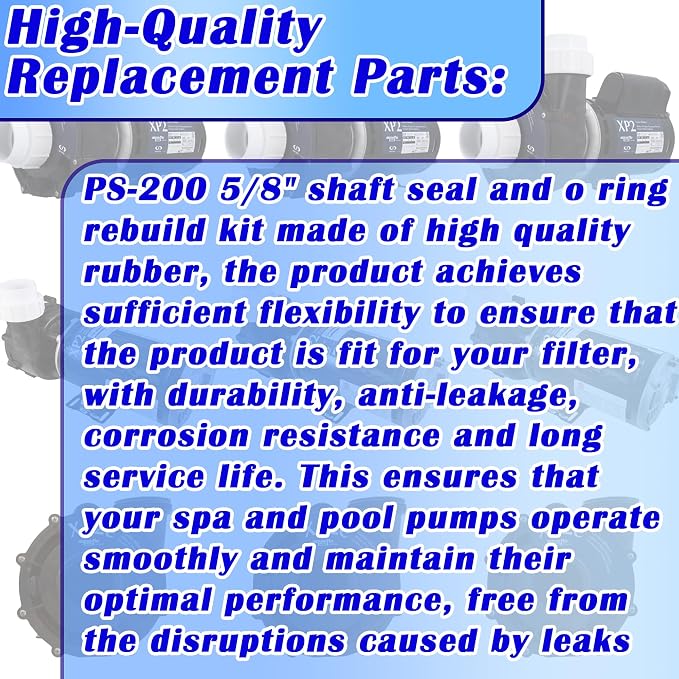 PS-200 5/8" Shaft Seal & O-Ring Rebuild Kit,Compatible with AquaFlo, Flo-Master XP2 XP2E Series Pool Pump, Includes Volute O-Ring, Union O-Ring, Drain Plug O-Ring and PS-200 Shaft Seal