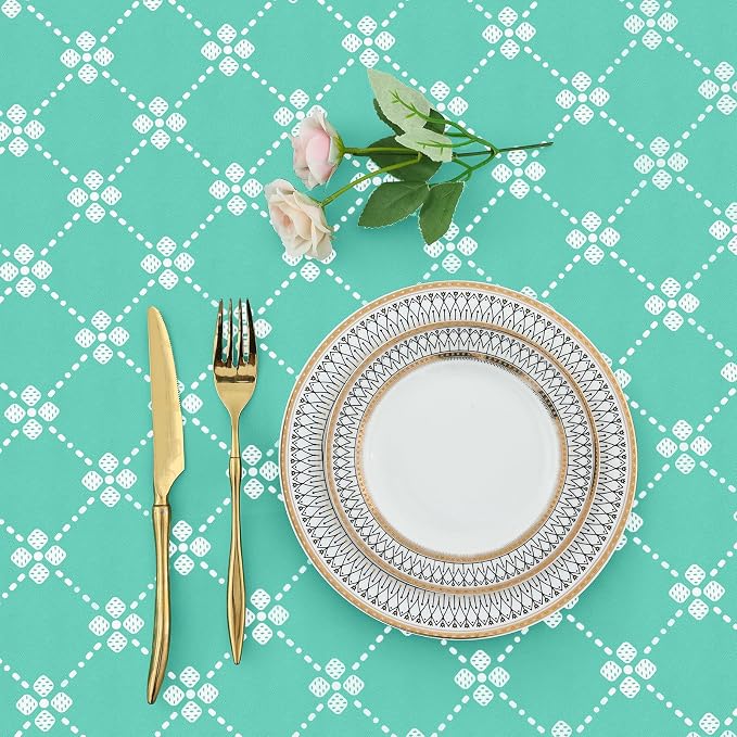 misaya Rectangle Vinyl Table Cloth, Elastic Fitted Tablecloth with Flannel Backing, Waterproof Plastic Table Cover Fits 6 Foot Folding Tables for Picnic, Camping, Indoor and Outdoor (Aqua, 30" x 72")