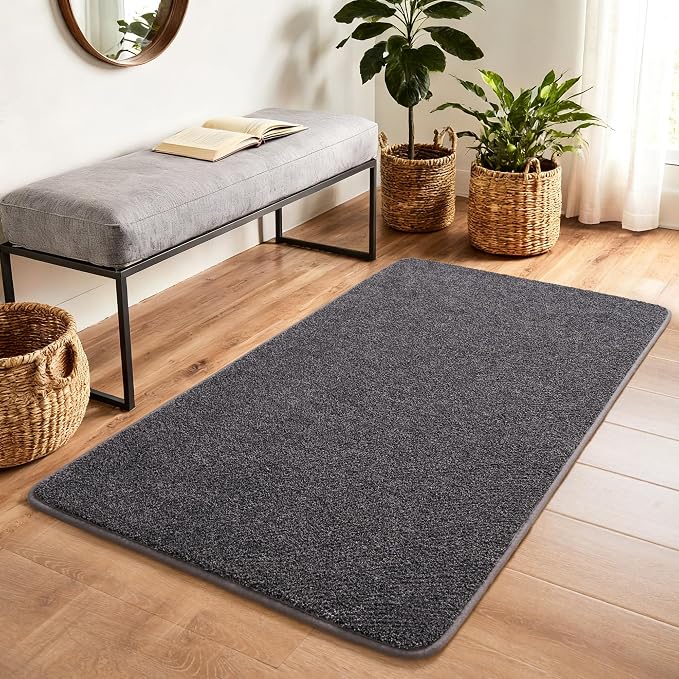 Keeko 2x4 Area Rugs for Living Room,Soft Washable Memory Foam Bedroom Rug | Indoor Throw Rug Low Pile Minimalist Non Slip Carpet for Kids Nursery Classroom Dorm Room Home Decor Dark Grey and White
