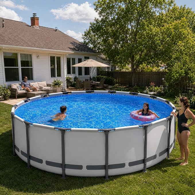 Above Ground Pool 15ft x 42in Steel Frame w/Pump Ladder Cover | 15x48ft, steel frame rust-proof, tool-free setup, 1000gal timer pump, ladder, cover, spare filter. 3-layer PVC liner.