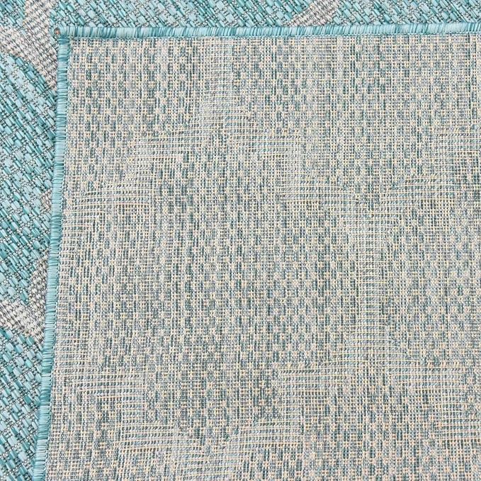Unique Loom Outdoor Trellis Collection Area Rug (2' x 6' 1" Runner, Aquamarine/ Gray)