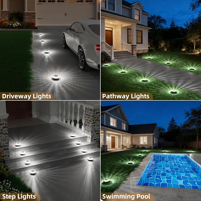 VOLISUN Solar Ground Lights Outdoor, 3 Pack Flat Solar Powered Disc Lights, IP68 Waterproof White