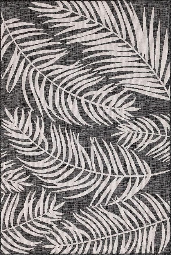 Unique Loom Outdoor Botanical Collection Area Rug - Palm (6' 1" x 9' Rectangle, Charcoal/ Ivory)