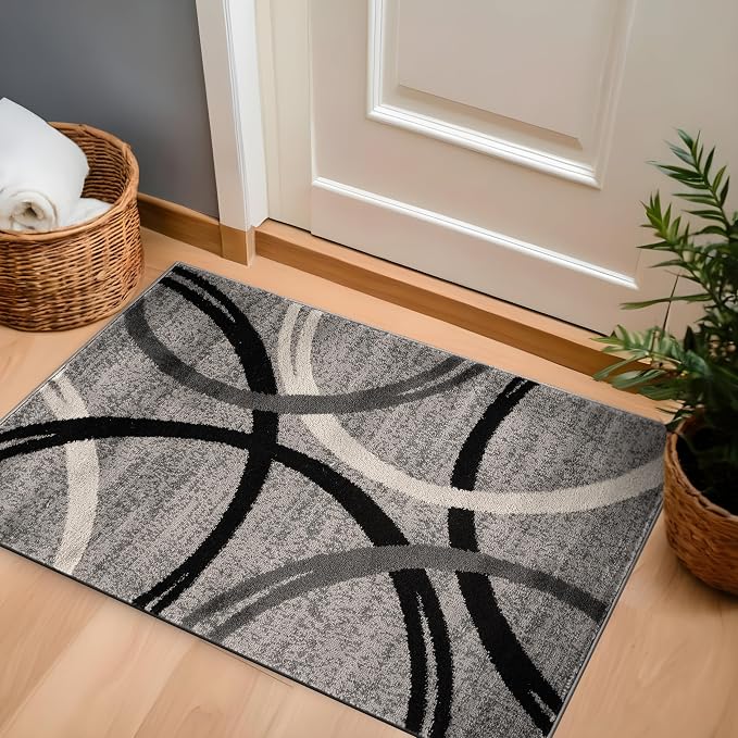 Rugshop Wavy Circles Accent Fade-Resistant Area Rug Gray 2'7" x 4' | Rectangular, Size 2'7" x 4', Living Room, Bedroom, Dining Room, Home Office, Kitchen, Entryway, Hallway, Nursery, Kids Room