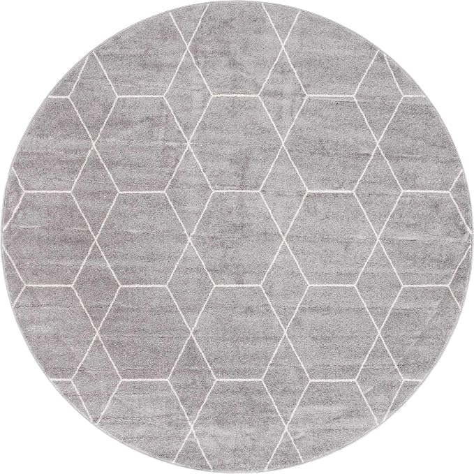 Unique Loom Trellis Frieze Collection Area Rug - Geometric (8' Round, Light Gray/ Ivory)