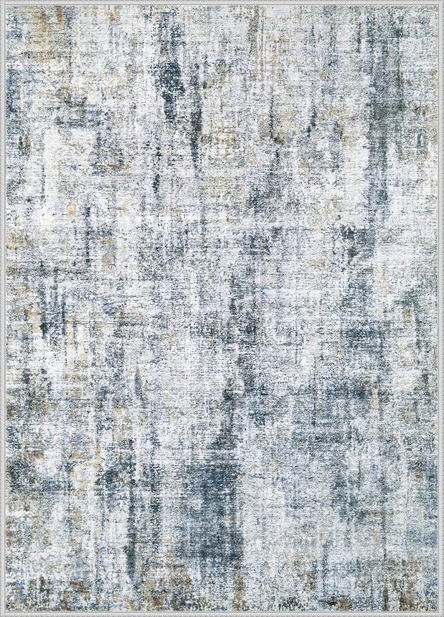 8x10 Area Rugs Washable Rug: Abstract Neutral Rugs Modern Non Slip Area Rug Stain Resistant Low Pile Indoor Carpet for Dining Room Bedroom Nursery Office (Multi Blue, 8'x10')