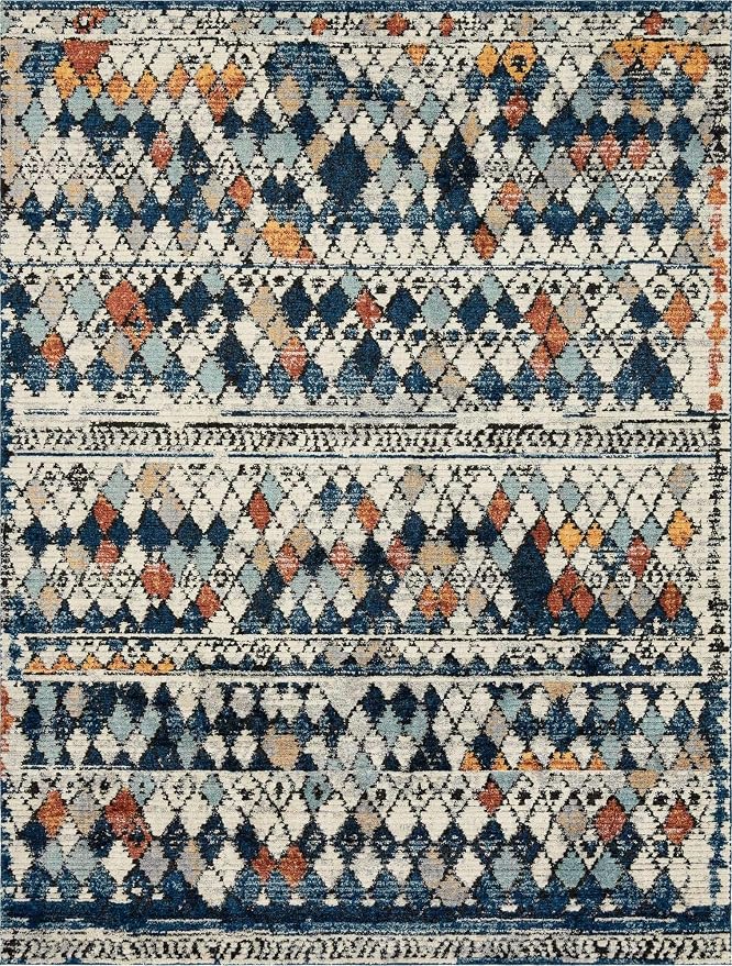 Unique Loom Morocco Collection Abstract Border, Diamond, Bohemian Area Rug (9' 0 x 12' 0 Rectangular, Multi/Blue)