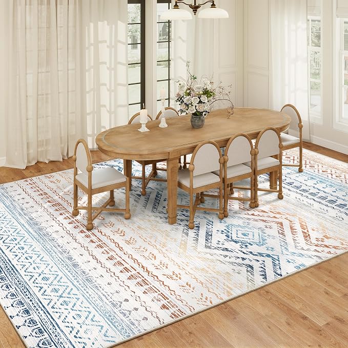 Miukiki 8x10 Area Rug for Living Room, Washable Soft Non Slip Rug Multi | Moroccan Large Indoor Rug for Kitchen Bedroom Dining Room Office, Low Pile Soft Floor Carpet Home Decor 8'x10'