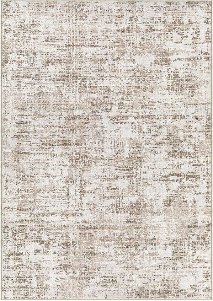 Nakagishi 10X14 Abstract Washable Area Rugs for Living Room-Brown-02 | Modern Non-Slip Silicone Backing Low Pile Soft Carpet for Bedroom Dining Decor Ideal for Families with Kids and Pets
