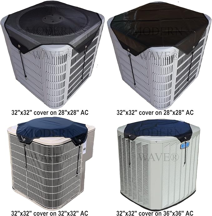 MODERN WAVE - 2 (Two) Central Air Conditioner Covers for Outside Units 32 x 32 inch - 1 (One) Top Universal Mesh Cover and 1 (One) Winter Waterproof Outdoor AC Defender Cover (Black, 32" x 32")