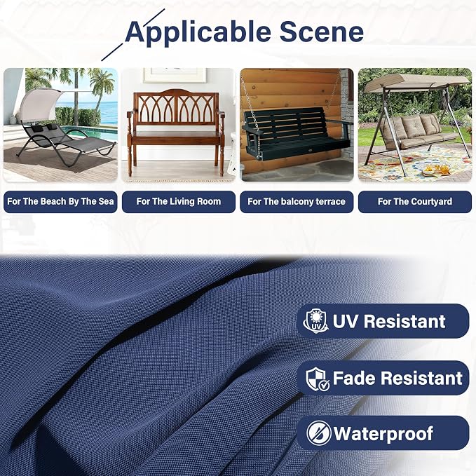 Porch Swing Cushion with Backrest,Waterproof Bench Cushion for Outdoor Furniture,2-3 Seater Replacement Thickened 5 in swing cushion,with Ties,Patio,Outdoor,Backyard and Garden (Blue,40x40 in)