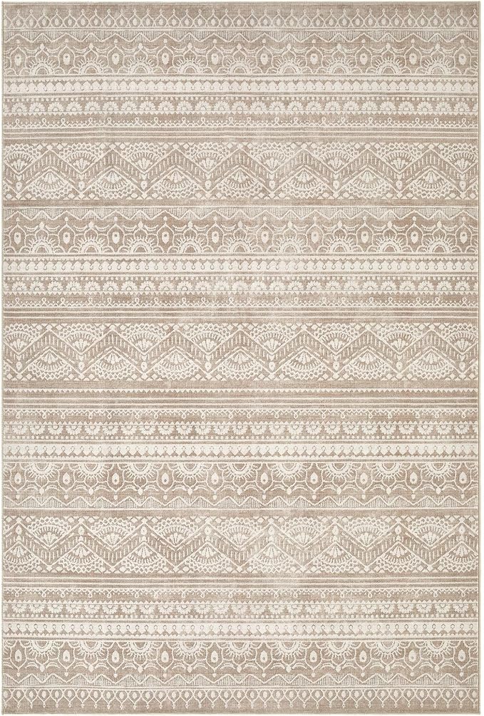 Tortania Area Rug Living Room Rugs - 8x10 Washable Large Soft Neutral Boho Moroccan Bohemian Farmhouse Rug Indoor Floor Carpet for Bedroom Under Dining Table Home Office Decor - Light Brown