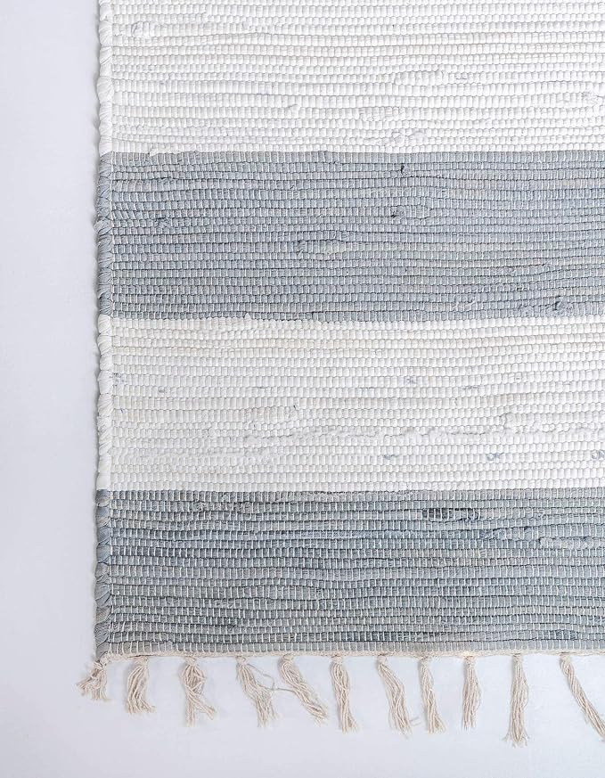 Unique Loom Chindi Rag Collection Area Rug - Striped (2' 7" x 6' 1" Runner, Gray/ Ivory)