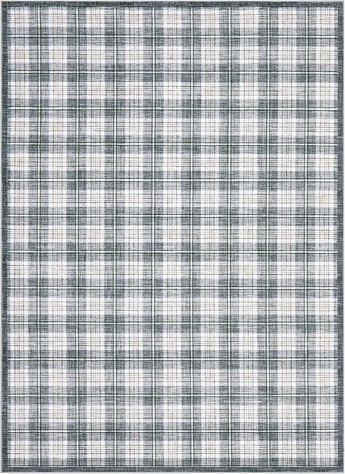 GarveeHome Checkered Rugs 2x3, Machine Washable Entryway Rug with Non Slip Backing, Stain Resistant Low-Pile Doormat for Indoor Outdoor Hallways Kitchen Bathroom Bedroom Grey