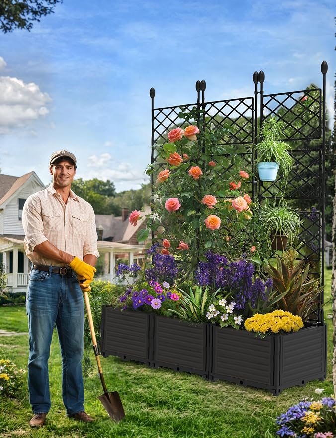 Planter Box WithTrellis,Planter Box for Climbing Plants/Vines,50x63In Garden Trellis,for Vegetables Flower, Planter Box for Backyard Patio Balcon