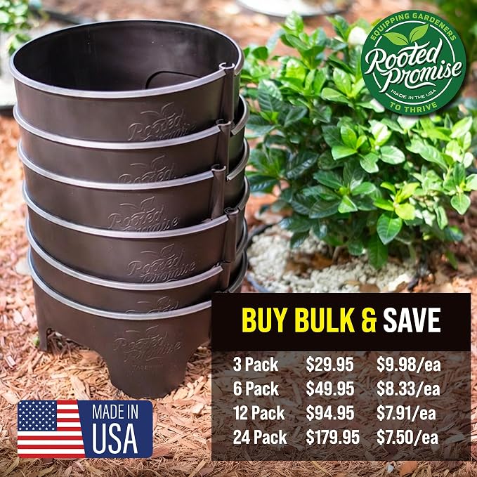 12 Inch Wrap-Around Adjustable Planting Grow Rings | 12 Pack | Brown | Install Around Existing Plants | Square Foot Gardening | Trimmer Protection and Mulch Barrier | Heavy Duty | Made in USA