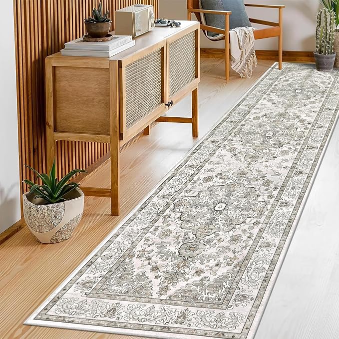 U'Artlines 2' x 8' Boho Hallway Runner Rug, Non Slip Runners, Grey Taupe | Washable, Vintage Farmhouse Kitchen Rug, Accent Area Carpet, for Entryway Laundry and Living Room