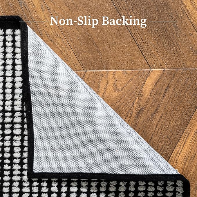 5x7 Black and White Area Rug, Washable Non Slip Living Room Carpet | Stain-resistant Low-pile Black and White Geometric Rug, Abstract Patchwork Carpet for Living Room Bedroom and Dining Room