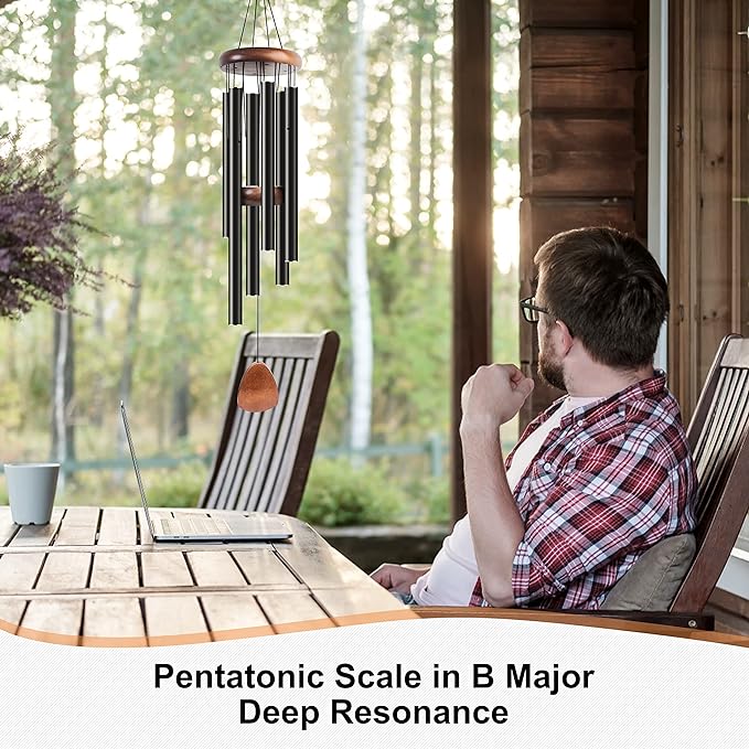 Bursvik Large Aluminium Wind Chimes 37" to Create a Zen Atmosphere Suitable for Outdoor, Garden, Patio Decoration. Classic Black Wind Chime with Wind Catcher Suitable as A Gift for Mom Neighbor Unisex