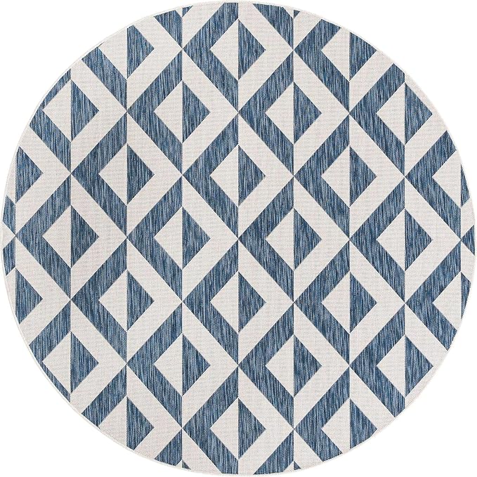 Unique Loom Outdoor Collection Area Rug - Napa (6' 7" Round, Blue/ Ivory)