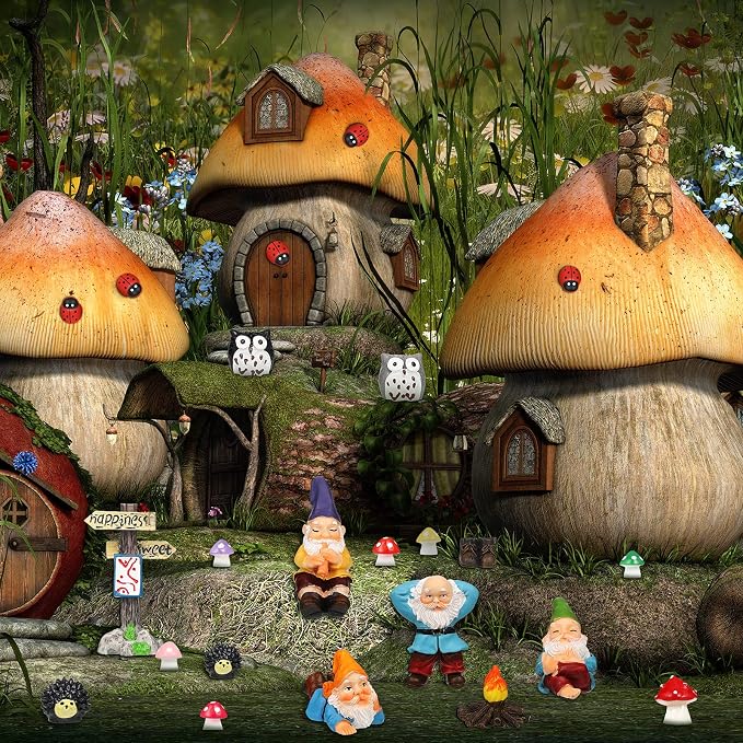 Jetec Gnomes Fairy Resin Statues Miniature Garden Accessories Mini Dwarf Figurine Fairy Miniature Ornament DIY Kit Micro Landscape Ornaments for Outdoor Indoor Patio Yard Lawn Garden (Fire Gnomes)