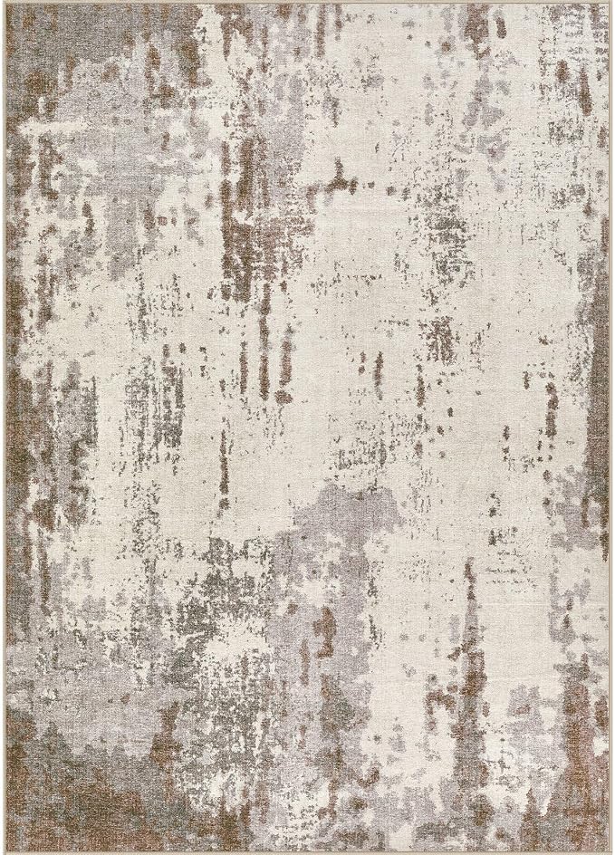UERMEI 10x14 Washable Area Rug - Neutral Modern Abstract Living Room Rugs, Non-Slip Soft Large Indoor Floor Carpet for Bedroom Home Office & Under Dining Table Decor, Brown/Grey/Beige