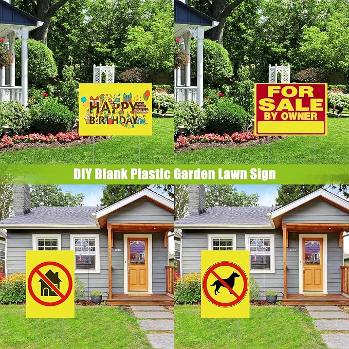 Wesiti 20 Pack Blank Yard Signs with Stakes Plastic Yard Lawn Sign Double Sided Corrugated Plastic Garage Sale Signs with Stakes for Rent Sign for Party Lawn Yard (Yellow, 17 x 12 Inch)
