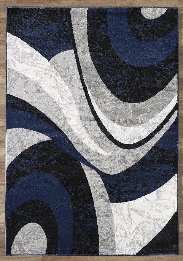 Yafa Home Fashion Modern Contemporary Swirls Design Area Rug, Luxurious, Elegant, and Fashionable Area Rug (Navy, 2 ft X 7 ft)