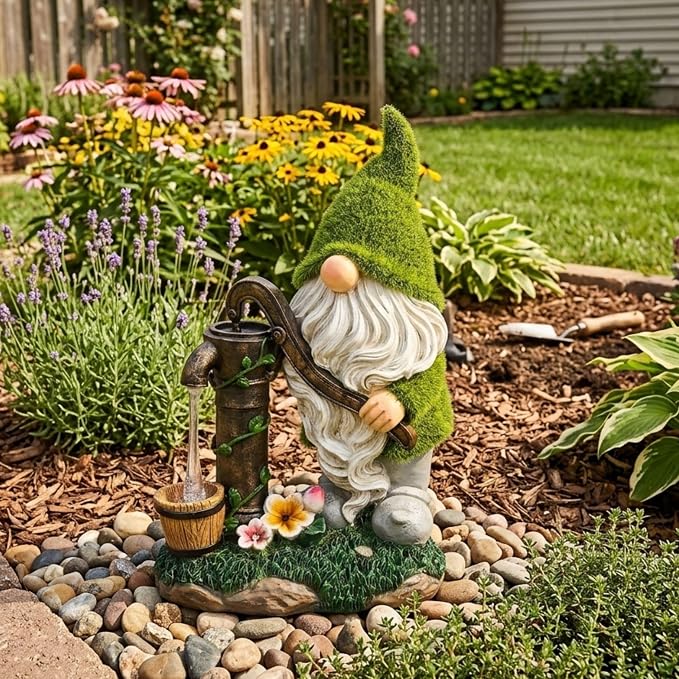 TERESA'S COLLECTIONS Garden Outdoor Decor, Garden Gnomes Decor with Solar Lights, St Patricks Decorations for Outdoor Decor, Waterproof Resin Decorations for Porch Patio, Gift for Dad and Mom, 9"
