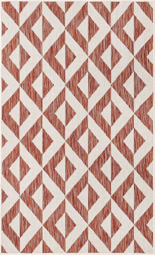 Unique Loom Outdoor Collection Area Rug - Napa (3' 3" x 5' 3" Rectangle, Rust Red/ Ivory)