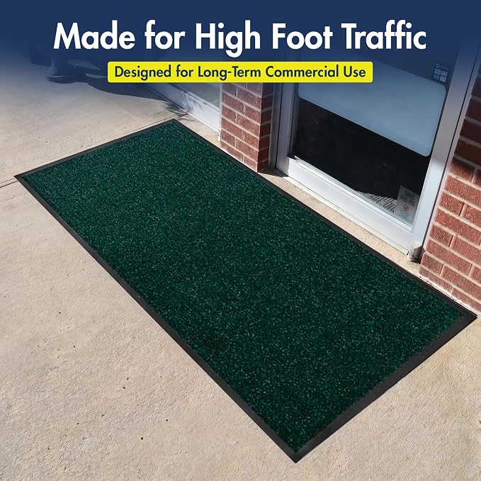 Notrax 109 Industrial Door Mat, 4' x 8' Large Entrance Mat, Heavy Duty Commercial Rugs for Entryway, Welcome Lobbies, Garage, and Mudroom, Made in the USA, Hunter Green, Brush Step 109S0048GN