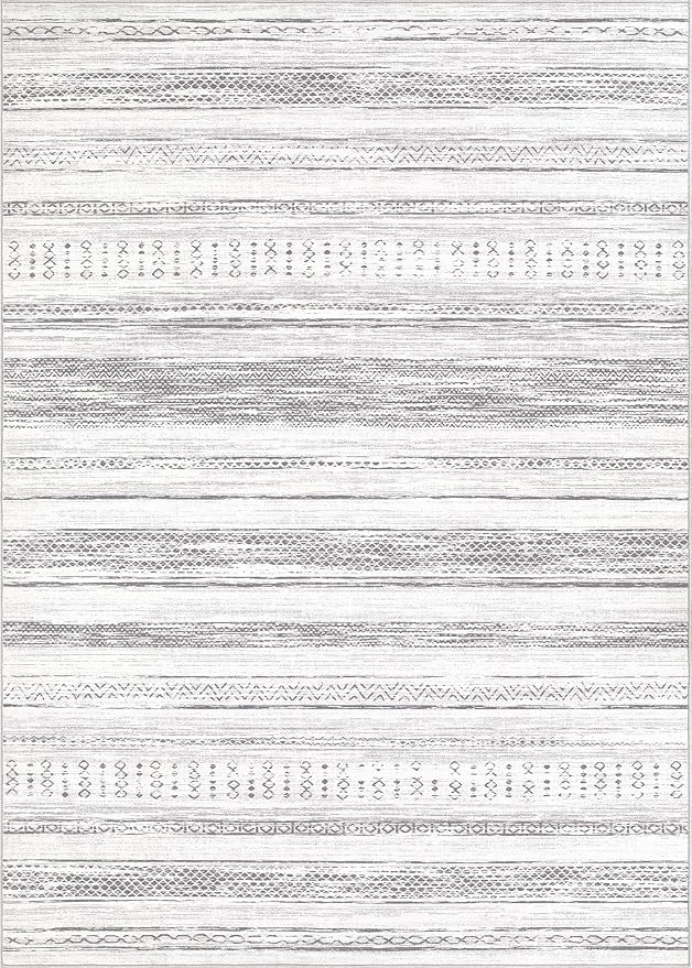 Area Rug Living Room Rugs - 10x14 Washable Large Soft Neutral Boho Moroccan Bohemian Farmhouse Rug Indoor Floor Carpet for Bedroom Under Dining Table Home Office Decor - Light Grey