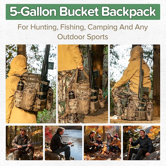 BLISSWILL Hunting Bucket Backpack with Seat Suitable for 5-gallon Seat,Dove Hunting Accessories,Daypack for Rifle Bow Gun(Not including Bucket and Lid)