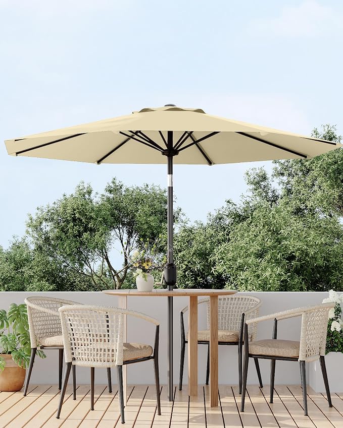 10FT Patio Umbrella Outdoor, Market Umbrella, Table Umbrella with Push Button Tilt and Crank, 8 Sturdy Ribs UV Protection Waterproof for Garden, Pool, Deck, Backyard (Beige)