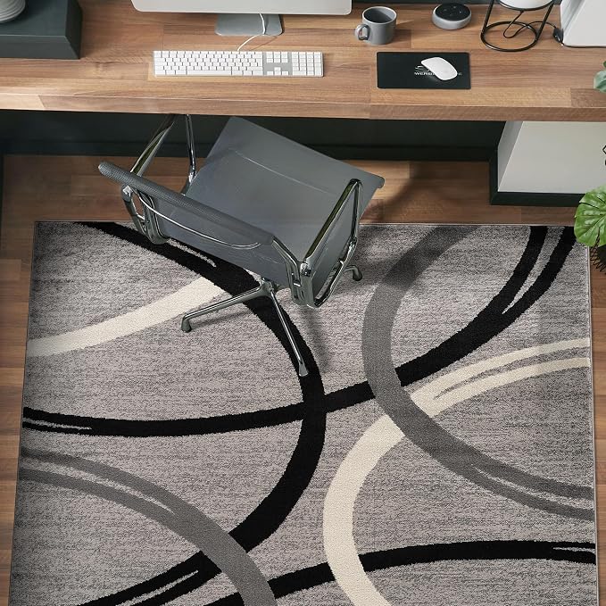 Rugshop Wavy Circles Non-Shedding Living Room Square Rug Gray 6'6" x 6'6" | Square, Size 6'6" x 6'6", Bedroom, Dining Room, Home Office, Kitchen, Entryway, Hallway, Nursery, Kids Room, Guest Room