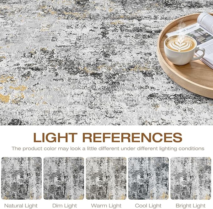 LOONGRUG 6x9 Area Rug Washable Neutral Moder Living Roomn Rug Black Gold | Abstract Soft Stain Resistant Indoor Non-Slip Carpet for Bedroom Nursery Kids Office Playroom Dining Room