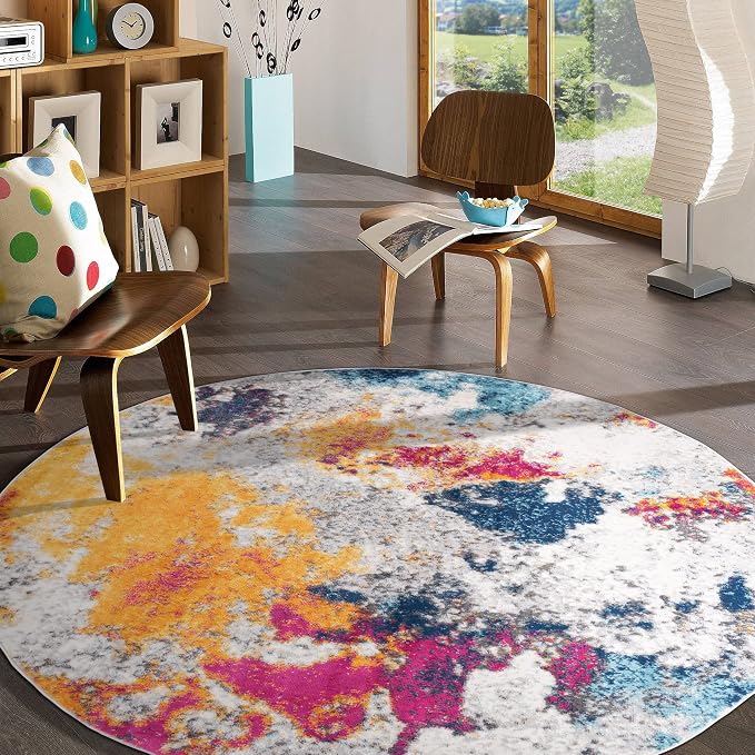 Rugshop Sky Collection Modern Abstract Round Rug 6'6" (6' 6" Diameter) Multi