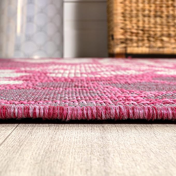 JONATHAN Y Floral Textured Weave Indoor Outdoor Square Area Rug 5X5 Fuchsia/Light Gray, Zinnia Modern for Backyard, Patio, Porch, Easy-Cleaning, High Traffic, Pet-Friendly, Non-Shedding (SMB110F-5SQ)
