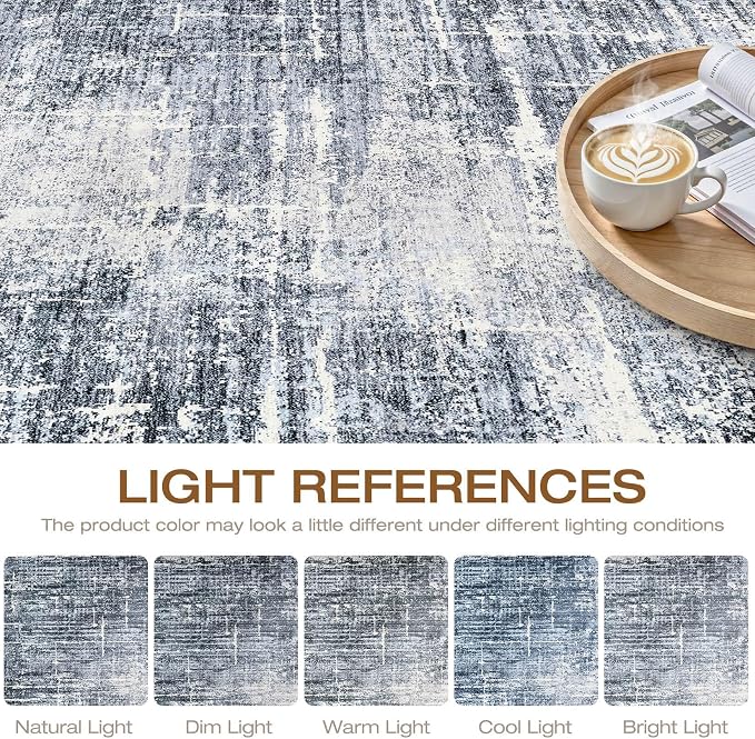 LOONGRUG 9x12 Area Rug Washable Neutral Modern Living Room Rug Navy Blue | Abstract Soft Stain Resistant Indoor Non-Slip Carpet for Bedroom Nursery Kids Office Playroom Dining Room