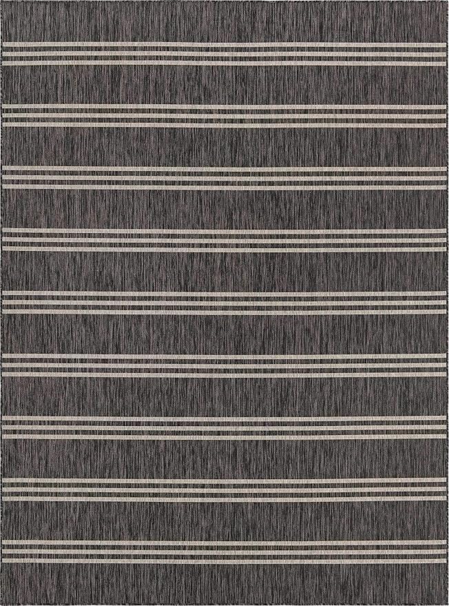 Unique Loom Outdoor Collection Area Rug - Anguilla (9' x 12' Rectangle, Charcoal/ Ivory)