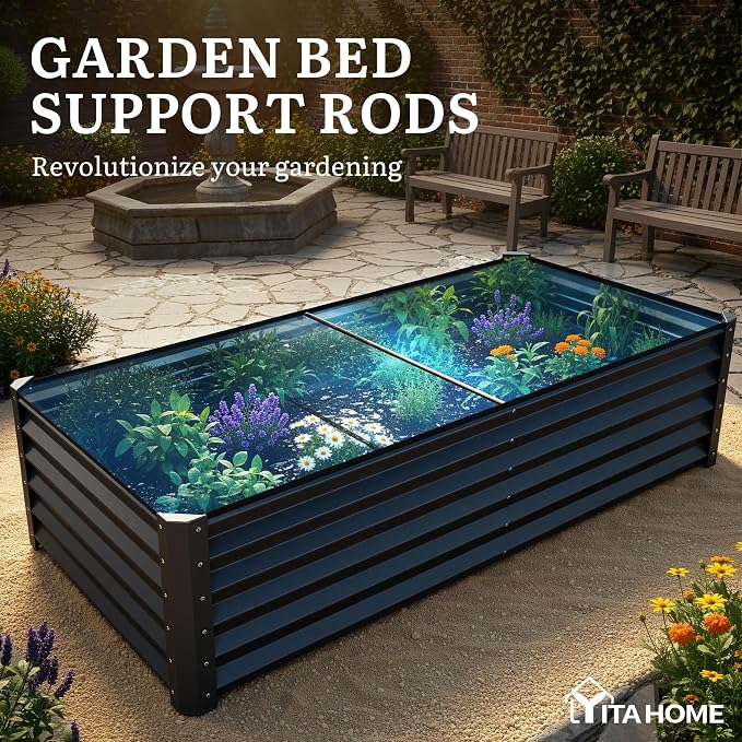 YITAHOME 2pcs 8x4x1.5ft Galvanized Raised Garden Bed, Metal Planter Box with Safety Rubber, Gloves, Outdoor Flower Bed for Planting Plants Vegetabless, Black