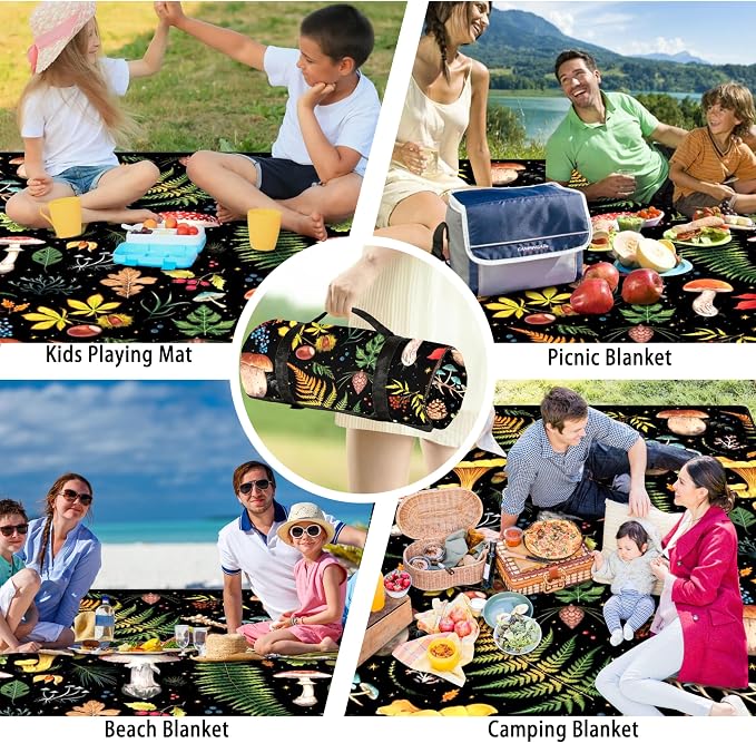 Picnic Blankets Beach Blanket 80" X 80" Extra Large Waterproof Camping Blankets Portable Outdoor Mat 3-Layer Blanket for Beach, Hiking, Park, Music Festival, Grass Lawn,Travel