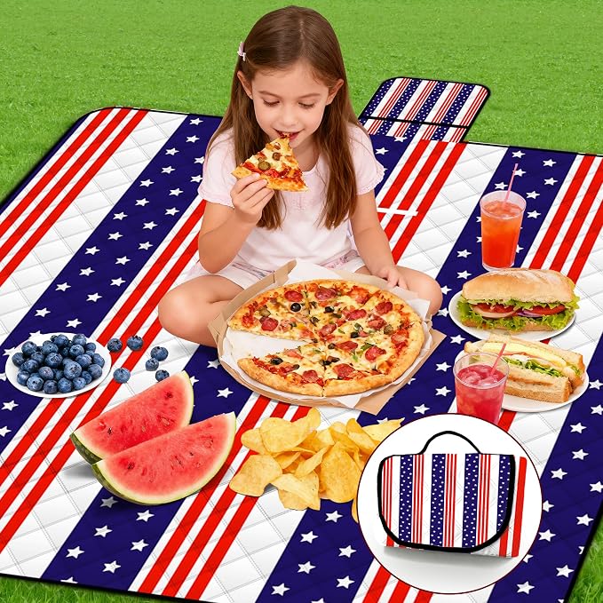 Poedist Extra Large Patriotic Picnic Blanket Waterproof,80"x 80"Foldable Machine Washable Beach Blanket,Outdoor Blanket for 6-8 Adults,Suitable for Indoor Crawling,Park Beach,Camping,Hiking,Family
