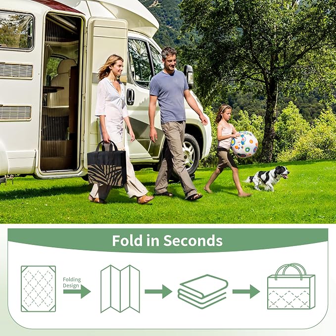 GENIMO Outdoor Rug 9' x 12' Waterproof for Patio Clearance, Reversible Plastic Straw Camping Carpet, Lightweight Mats for Rv, Backyard, Deck, Porch, Picnic, Beach, Balcony,Pitch Black & Brown