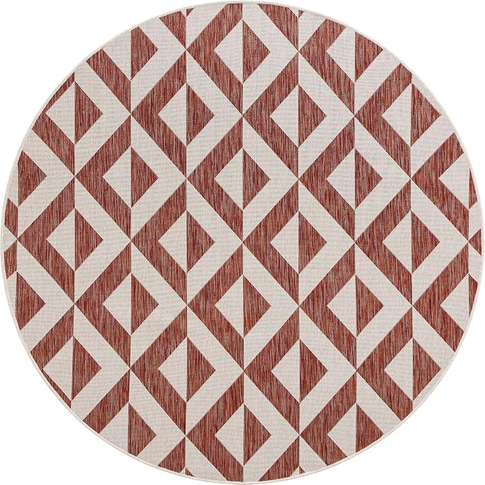 Unique Loom Outdoor Collection Area Rug - Napa (6' 7" Round, Rust Red/ Ivory)