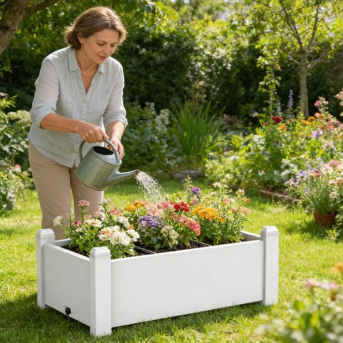 Vixzen Outdoor Resin Raised Planter Box, Rot-Resistant Non-Cracking, Divisible with Drainage Plug for Vegetables, Herbs,Flowers, Fit for Patio,Yard,Balcony (Gray, 30.04 * 17.72 * 12.6)