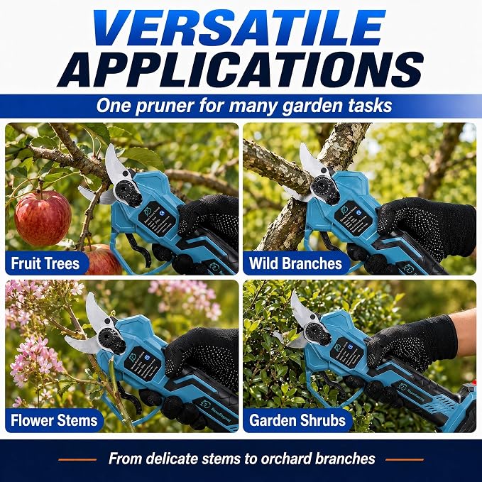 Electric Pruning Shears, 800W Brushless Electric Pruner, 1.6 Inch Cordless Tree Branch Cutter with 2 Rechargeable Batteries, SK5 Blade Battery Powered Pruning Shears for Gardening, Orchard