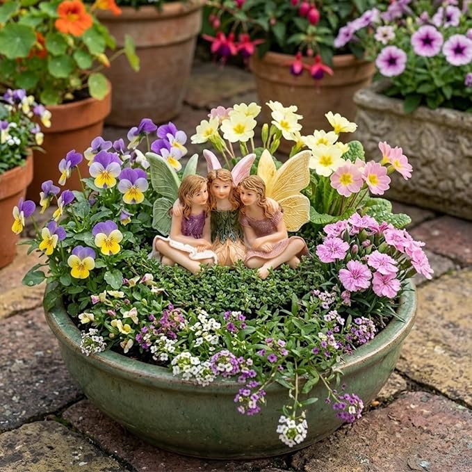 PRETMANNS Fairies for Fairy Garden Accessories Outdoor Indoor Miniature Garden Figurines Hand-Painted Resin Fairy Figures Set 3 Sitting Sisters Fairy Buddies | Hand-Painted Resin Figurines, Outdoor or Indoor Miniature Garden Accessories