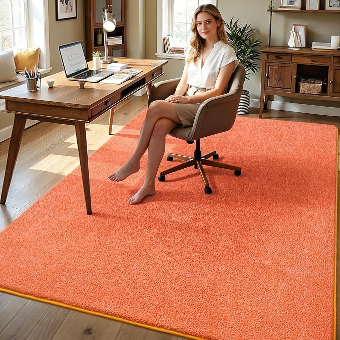 Keeko 6x9 Area Rugs for Living Room,Soft Washable Memory Foam Bedroom Rug | Indoor Throw Rug Low Pile Minimalist Non Slip Carpet for Kids Nursery Classroom Dorm Room Home Decor Orange and White